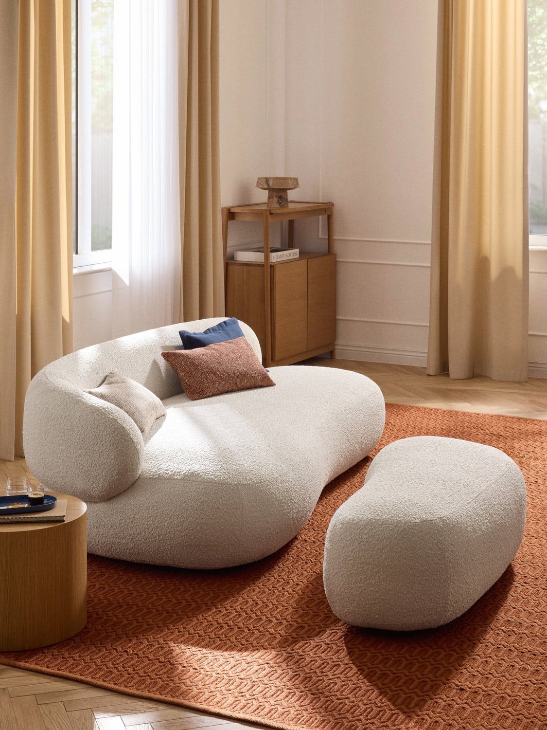 Alba XL Sofa Ottoman in Bouclé — Light Grey