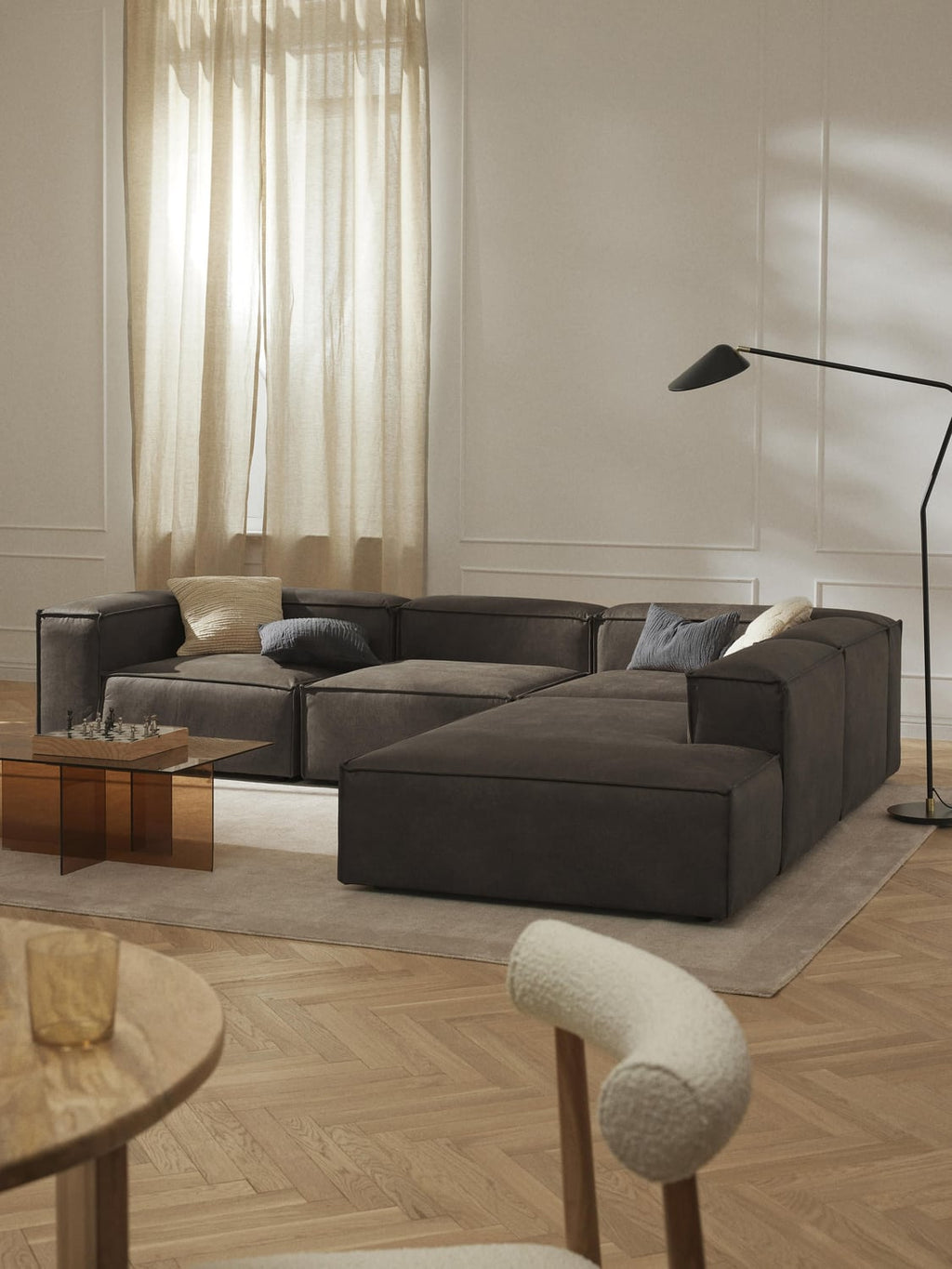 Lennon Modular XL Corner Sofa (4-seater) in Leather — Dark Grey