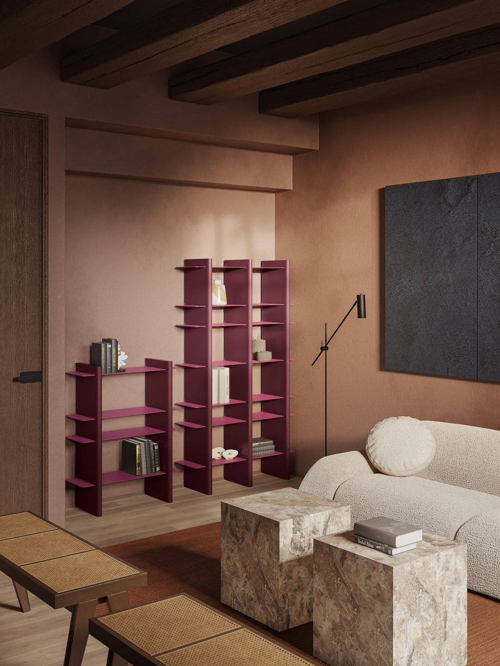 Rami Tall Shelving Unit with Metal Elements — Chocolate