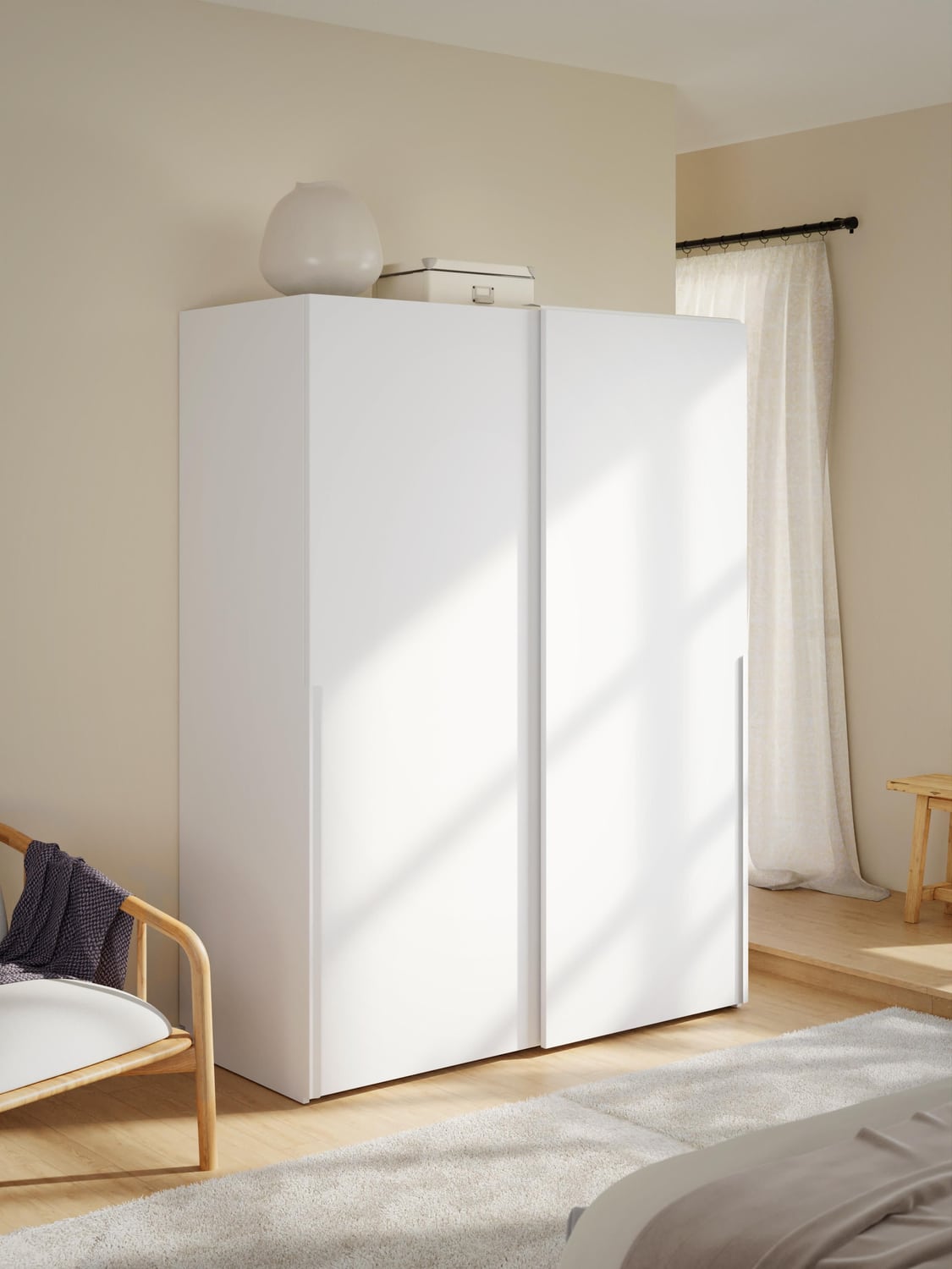 Leon Modular Sliding-Door Wardrobe, 150 cm Width, in various sizes — Off-White