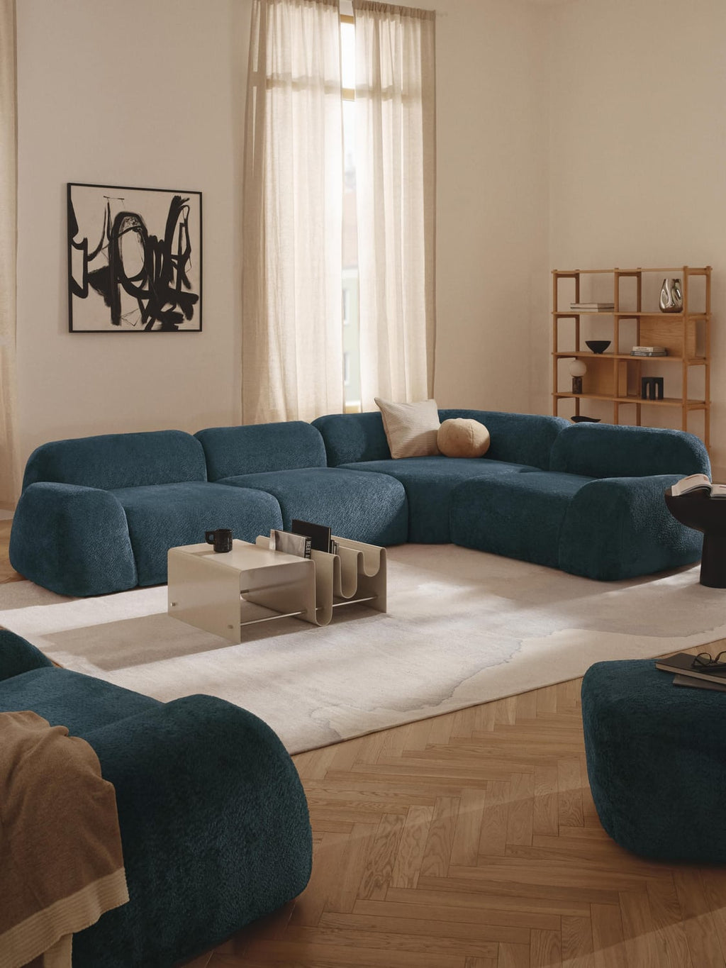 Wolke Modular Teddy Bouclé Corner Sofa (4-seater) — Teal