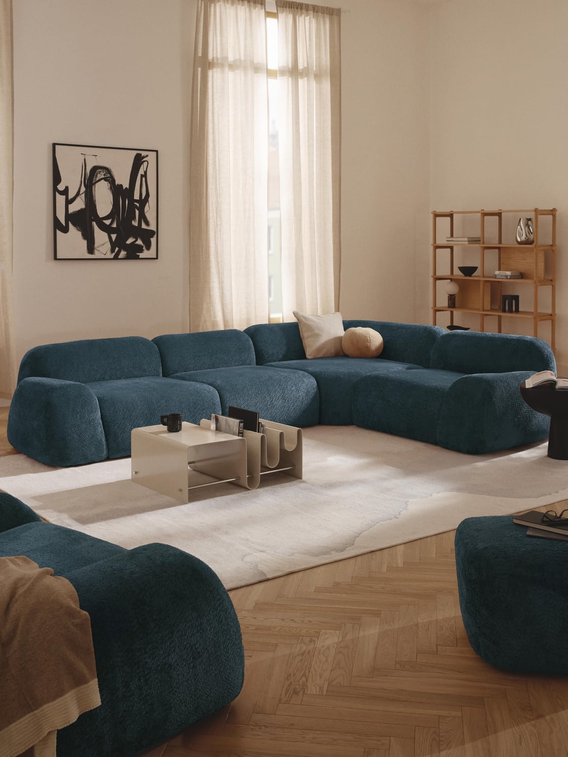 Wolke Modular Teddy Bouclé Corner Sofa (4-seater) — Teal
