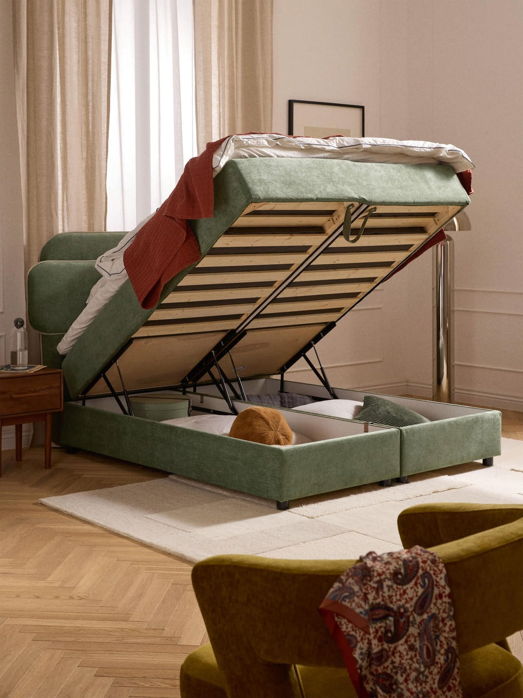 Enrica Box-Spring Bed with Storage — Taupe