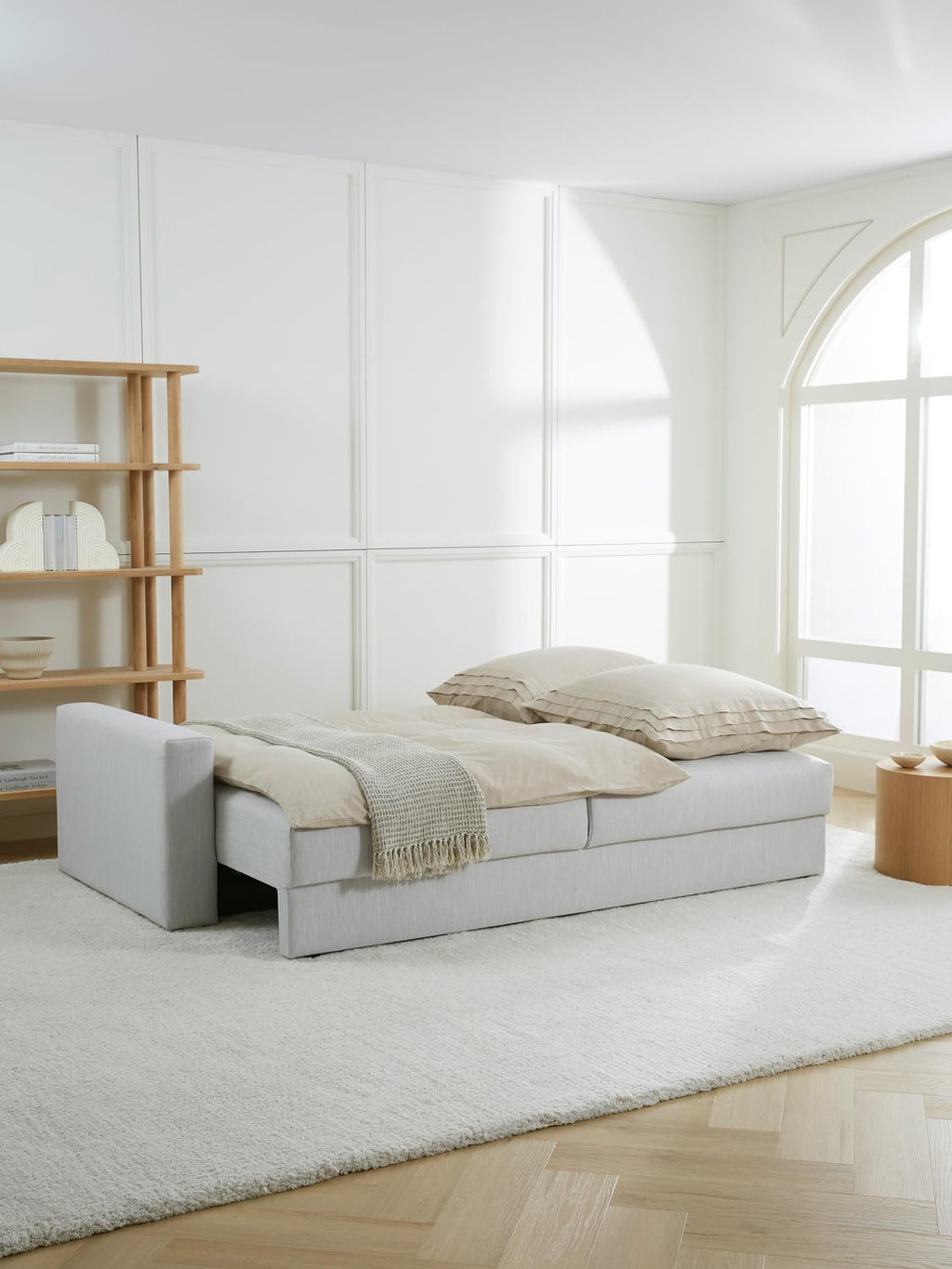 Tasha Sofa Bed (3-seater) with Storage — Pearl Grey