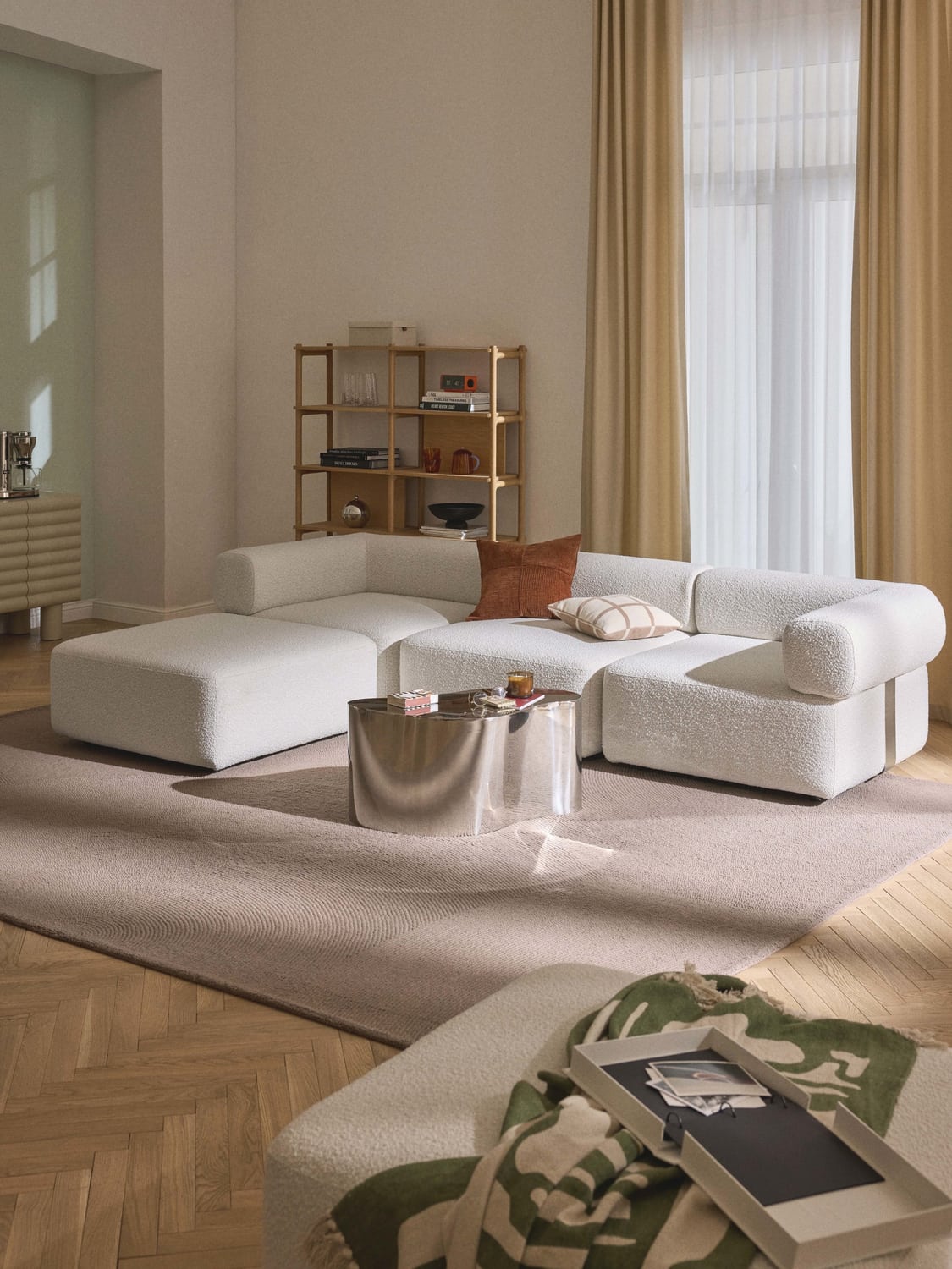Anton Bouclé Sofa Ottoman — Light Grey