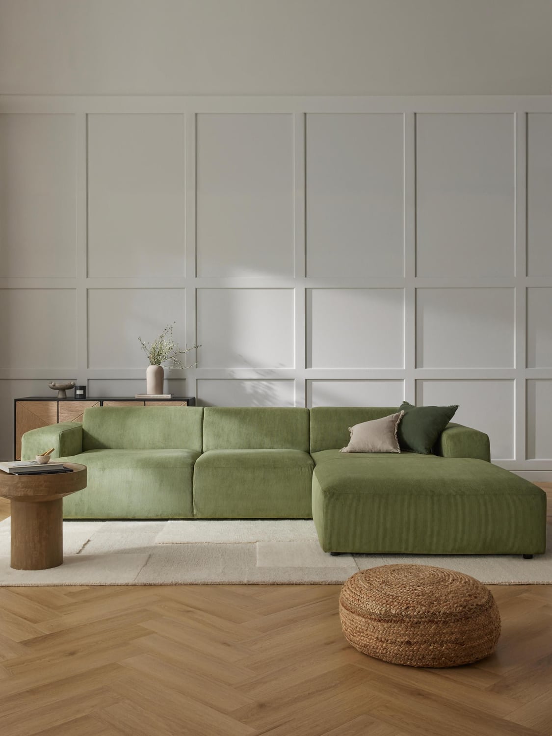 Melva Corduroy Corner Sofa (4-seater) — Taupe