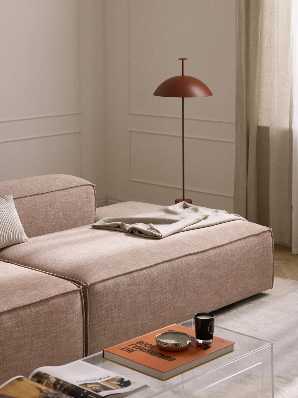 Lennon Ottoman Module in Linen Blend — Warm Grey