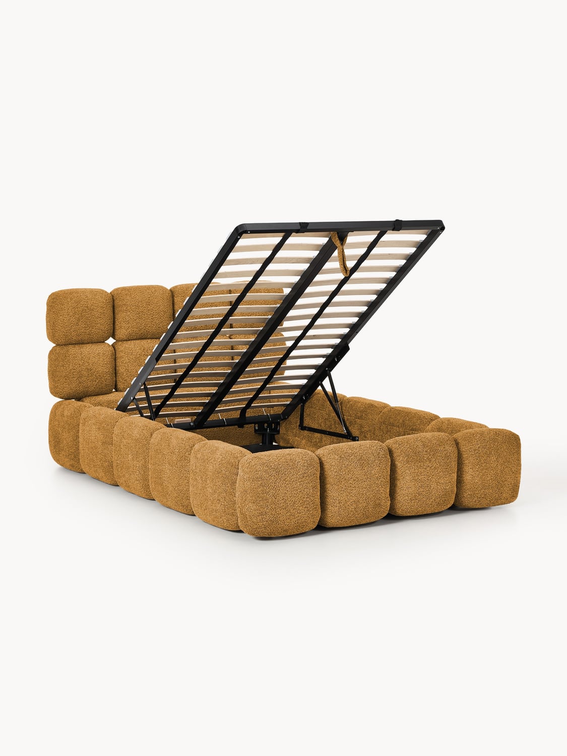 Tayla Single Bed with Storage in Teddy Bouclé — Warm Grey