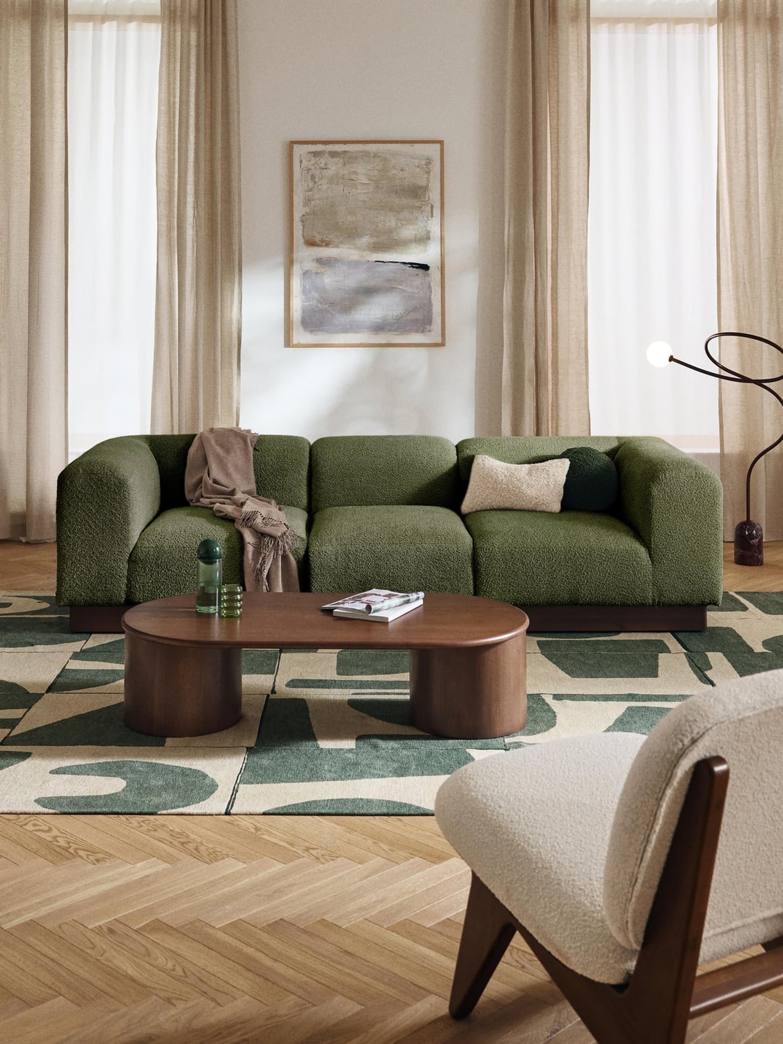 Natalie Modular Sofa (3-seater) in Teddy Bouclé — Green