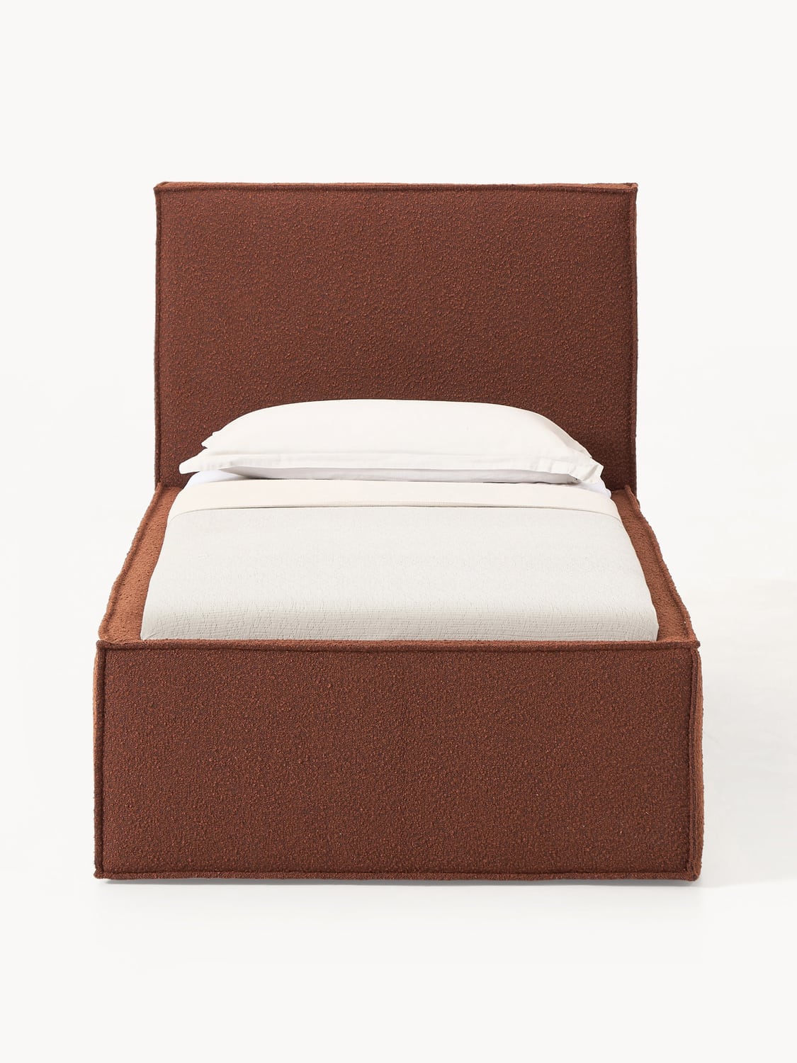 Dream Bouclé-Single Bed with Storage — Taupe
