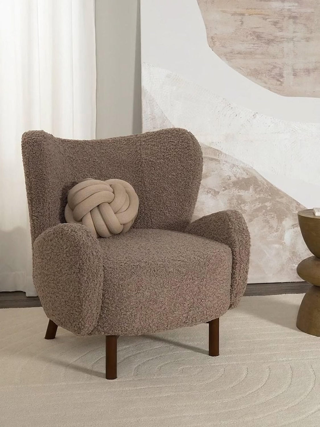 Kalia Teddy Wingback Chair — Taupe