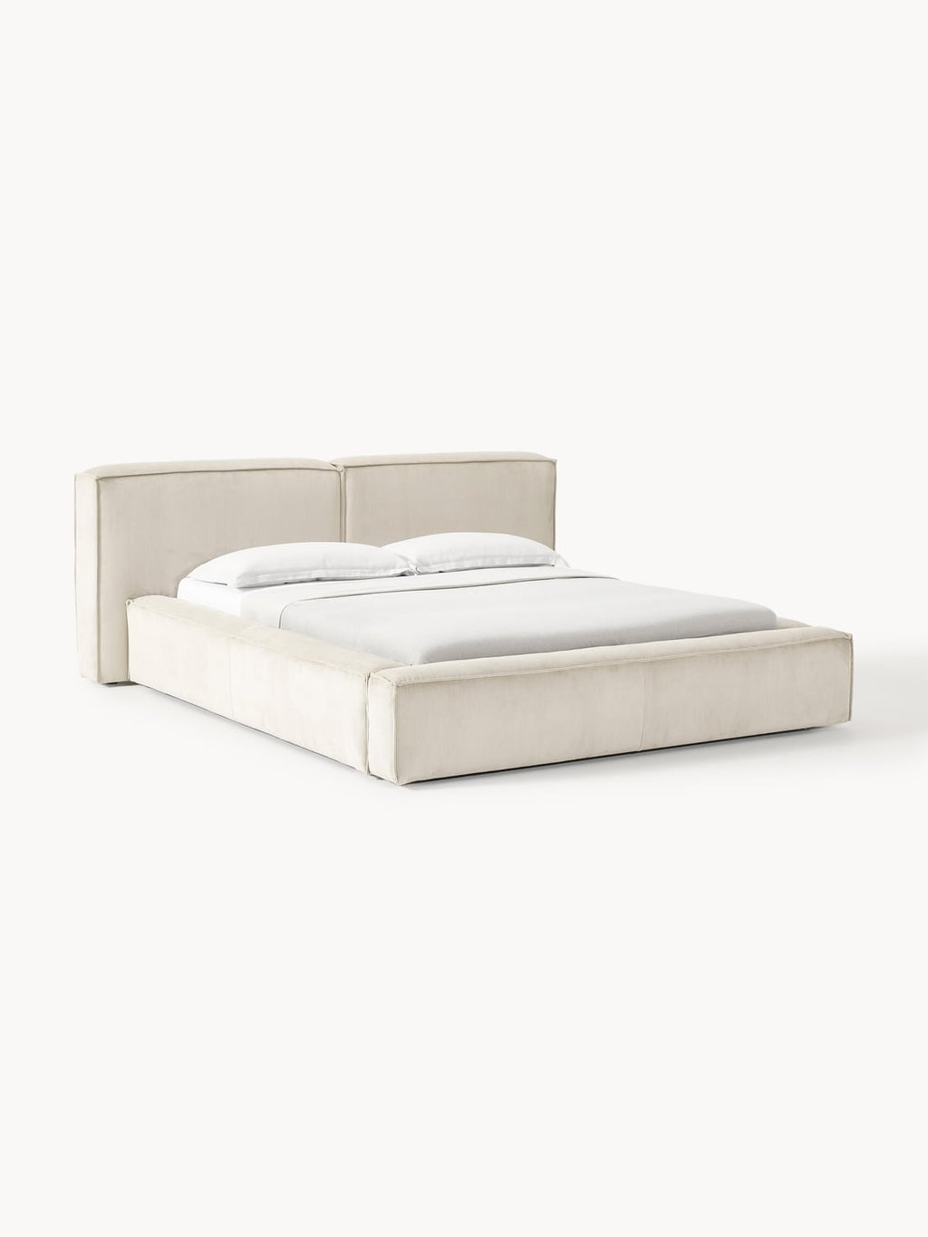Lennon Upholstered Bed in Corduroy with Storage — Light Grey