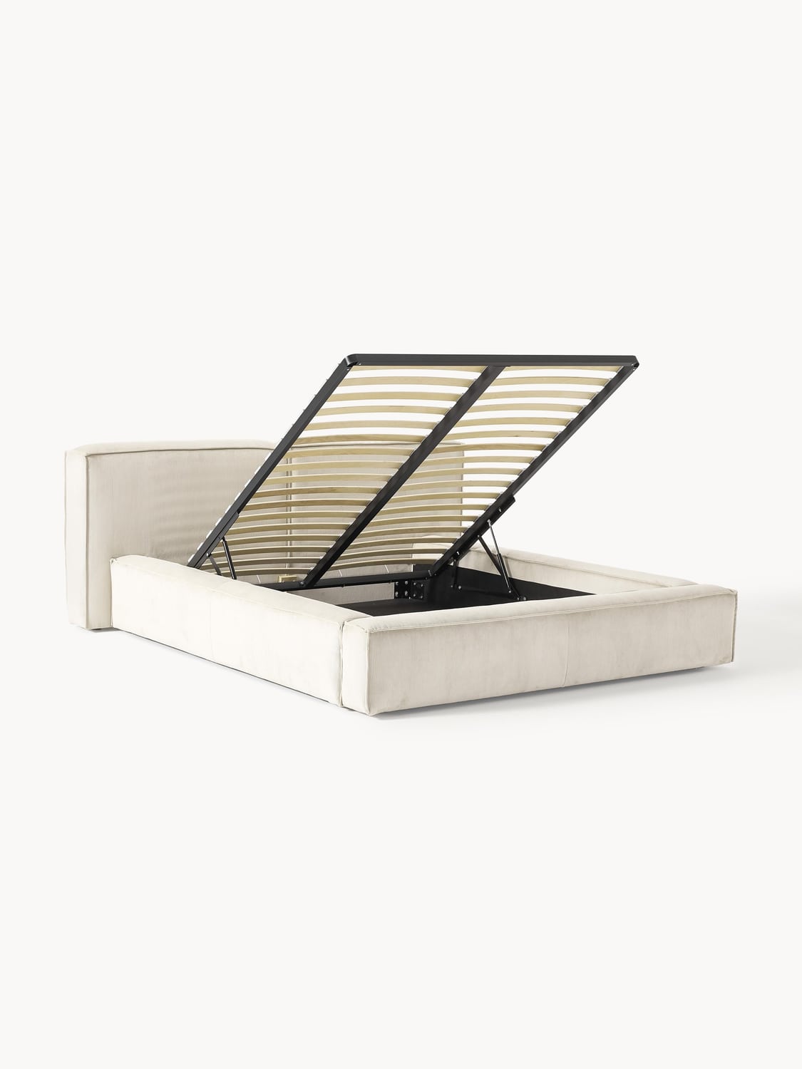 Lennon Upholstered Bed in Corduroy with Storage — Light Grey