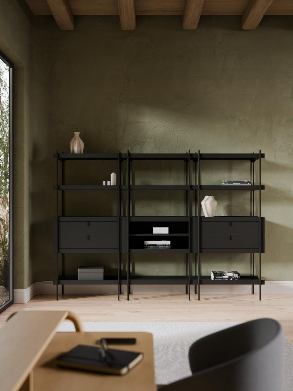 Rio Tall Shelving Unit with Open Storage — Dark Grey