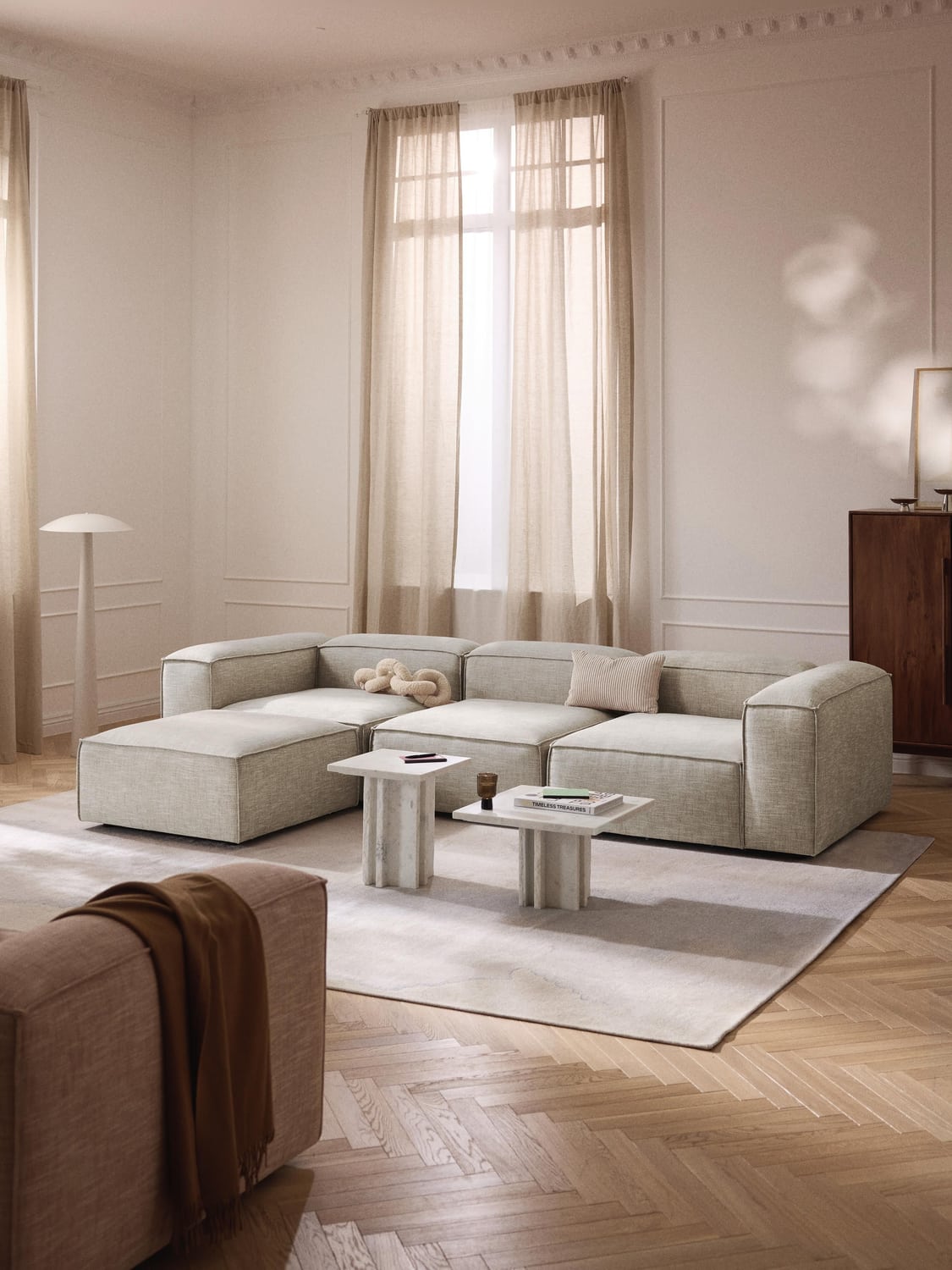 Lennon Sofa Ottoman in Linen Blend — Oatmeal