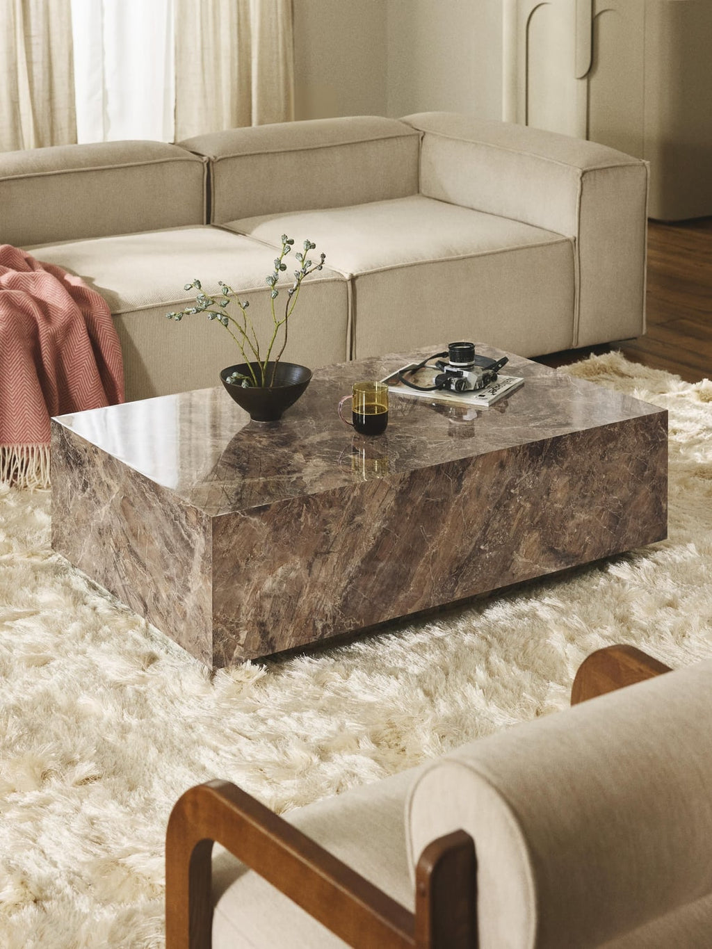 Lesley Coffee Table in Marble-Look — Taupe