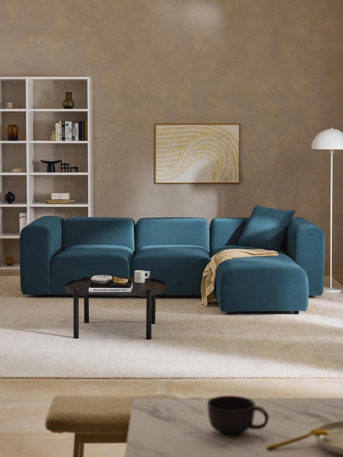 Lena Modular Velvet-Sofa (4-seater) with Ottoman (left/right) — Petrol
