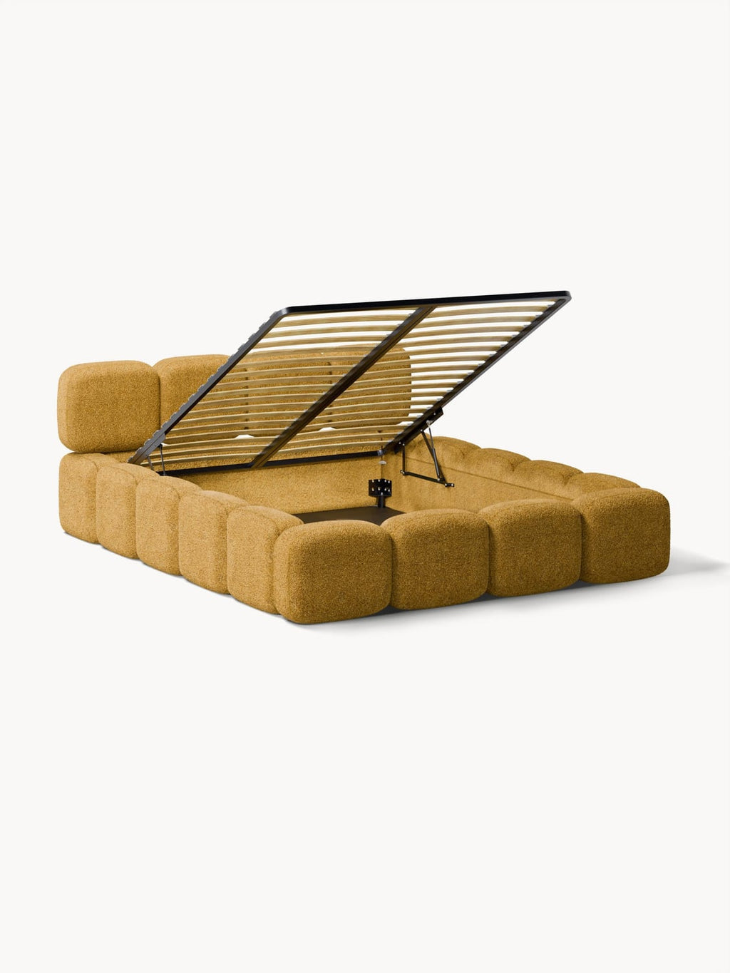 Tayla Upholstered Bed in Teddy Bouclé with Storage — Greige