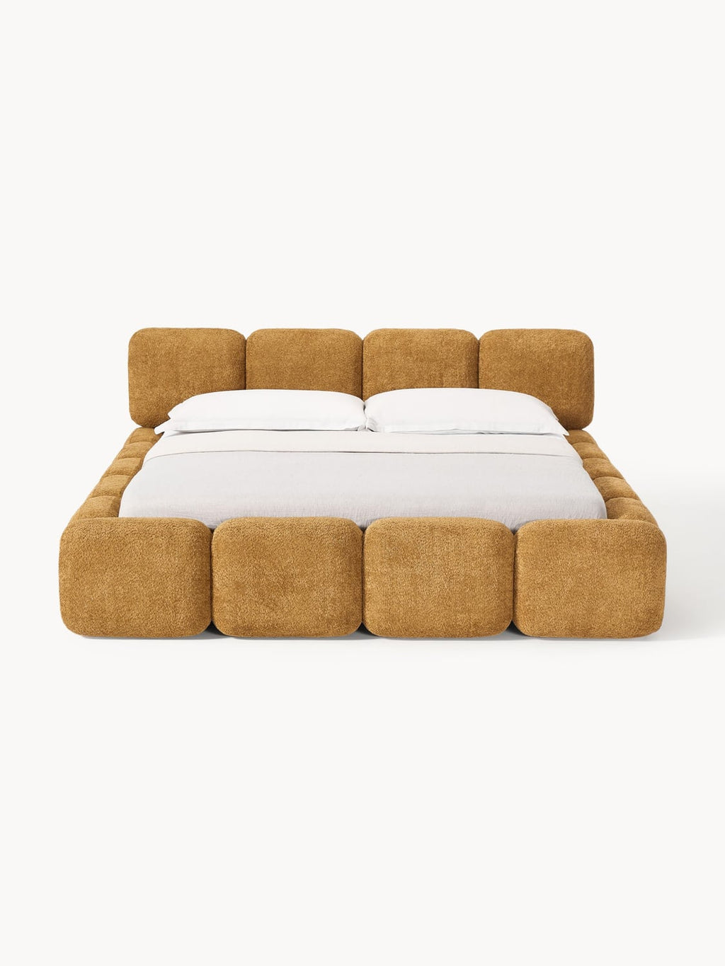 Tayla Upholstered Bed in Teddy Bouclé with Storage — Greige