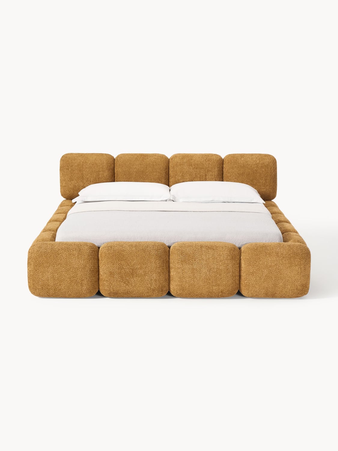 Tayla Upholstered Bed in Teddy Bouclé with Storage — Greige