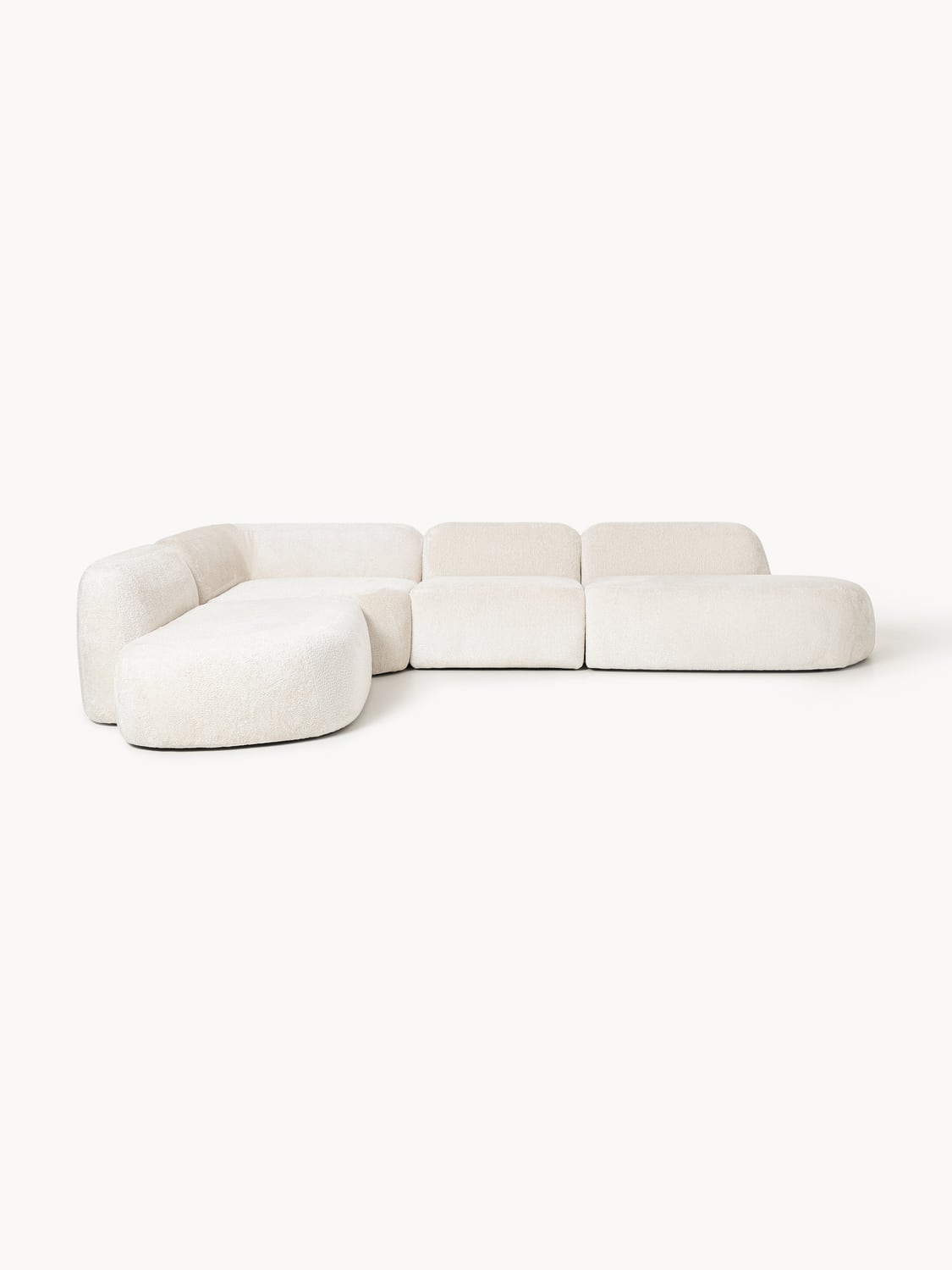 Wolke XL Modular Teddy Bouclé Corner Sofa with Chaise Longue — Ivory