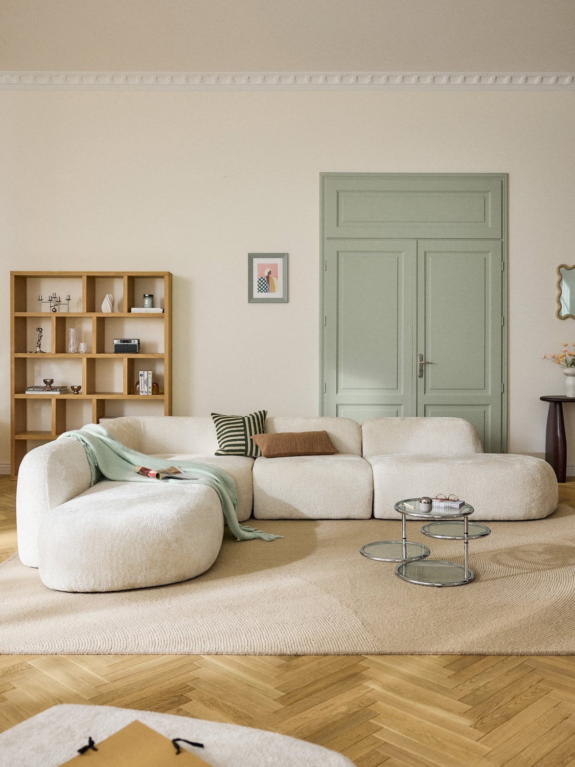 Wolke XL Modular Teddy Bouclé Corner Sofa with Chaise Longue — Ivory