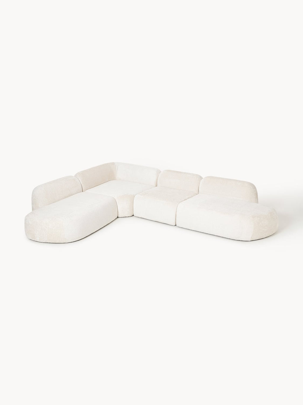 Wolke XL Modular Teddy Bouclé Corner Sofa with Chaise Longue — Ivory