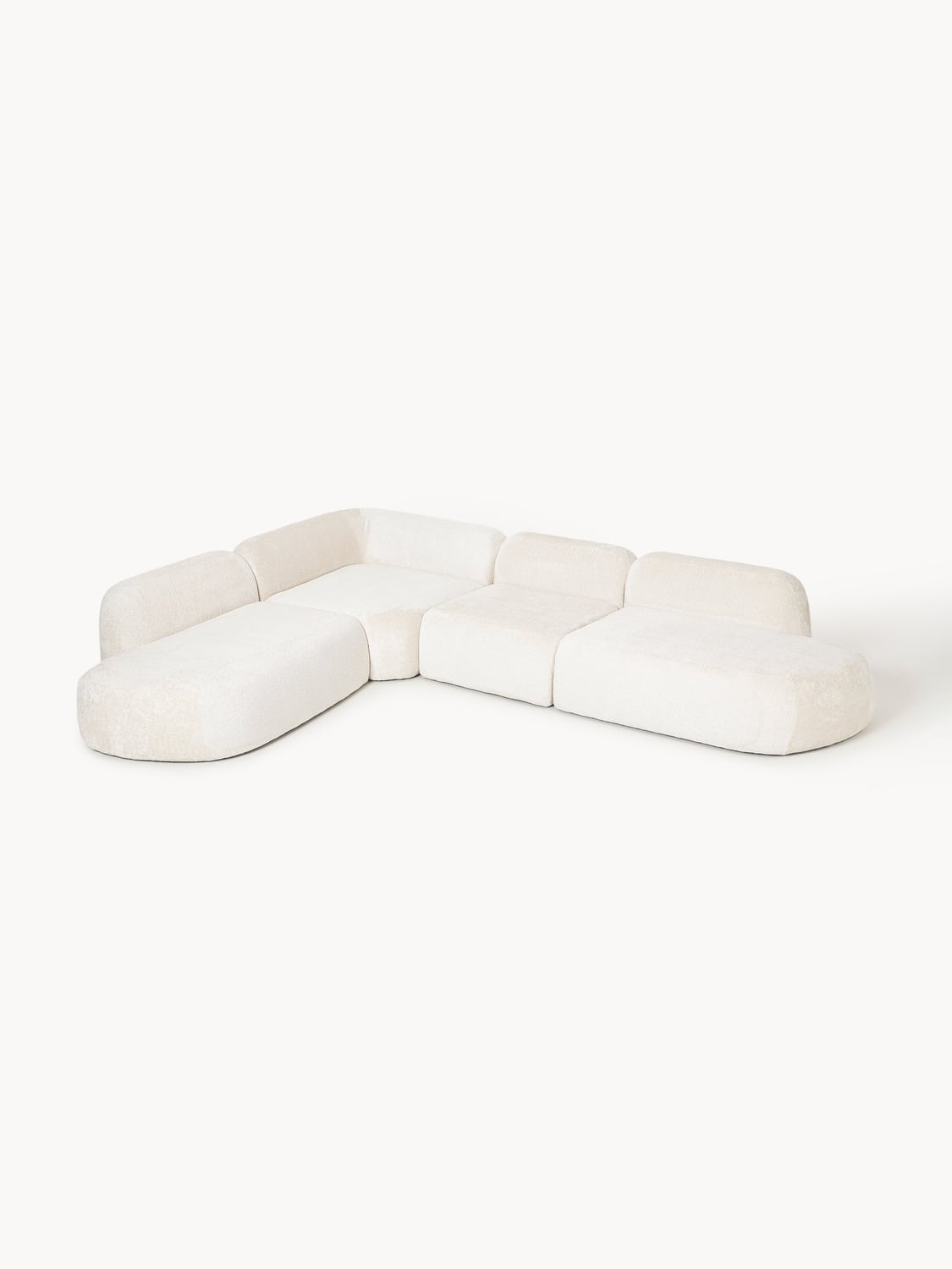 Wolke XL Modular Teddy Bouclé Corner Sofa with Chaise Longue — Ivory