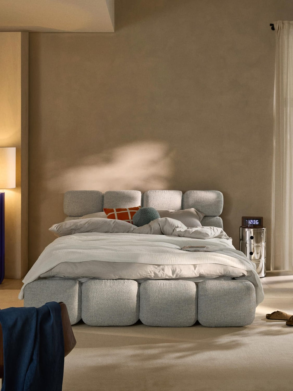 Tayla Upholstered Bed in Bouclé — Pearl Grey