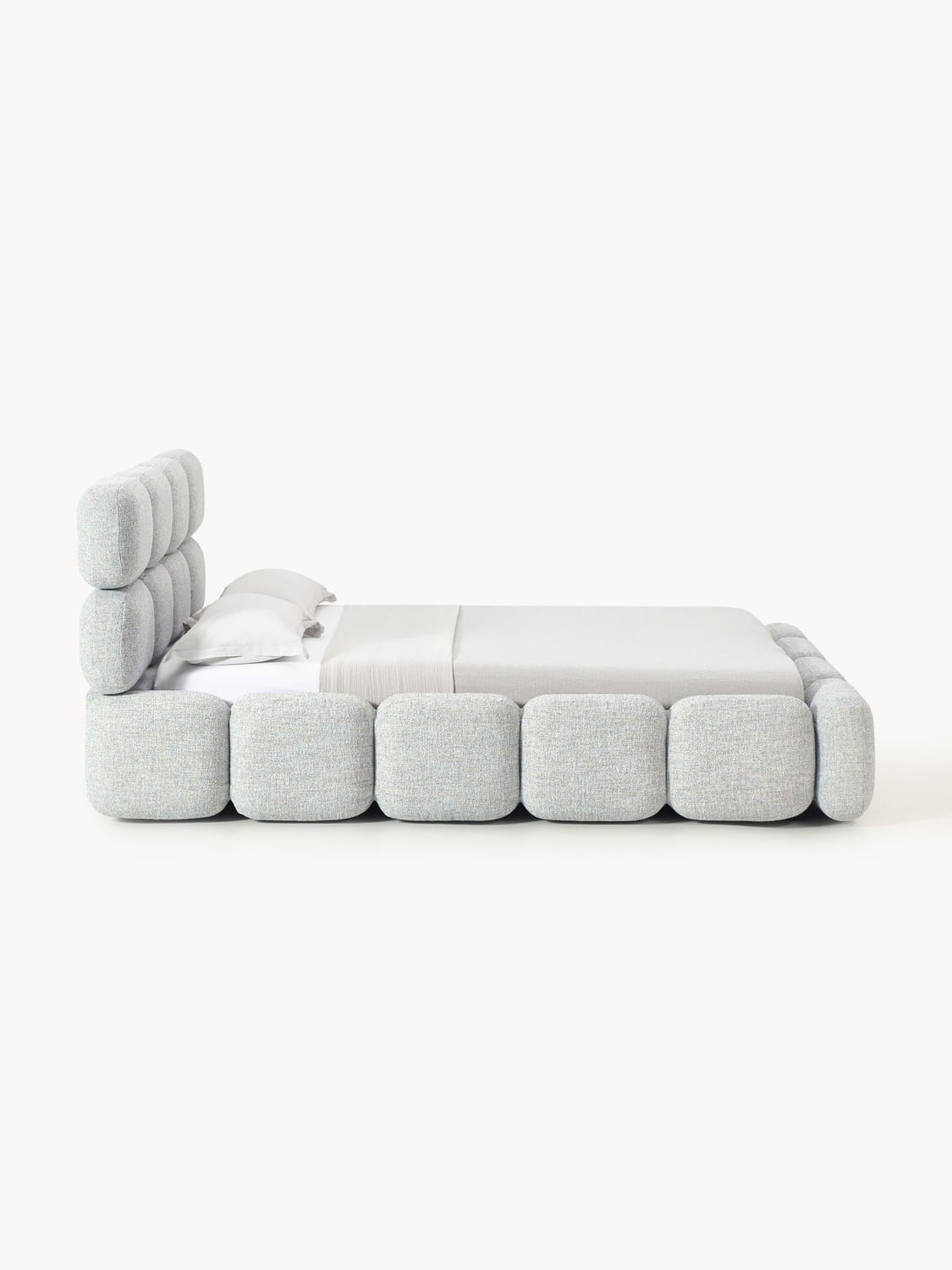 Tayla Upholstered Bed in Bouclé — Pearl Grey