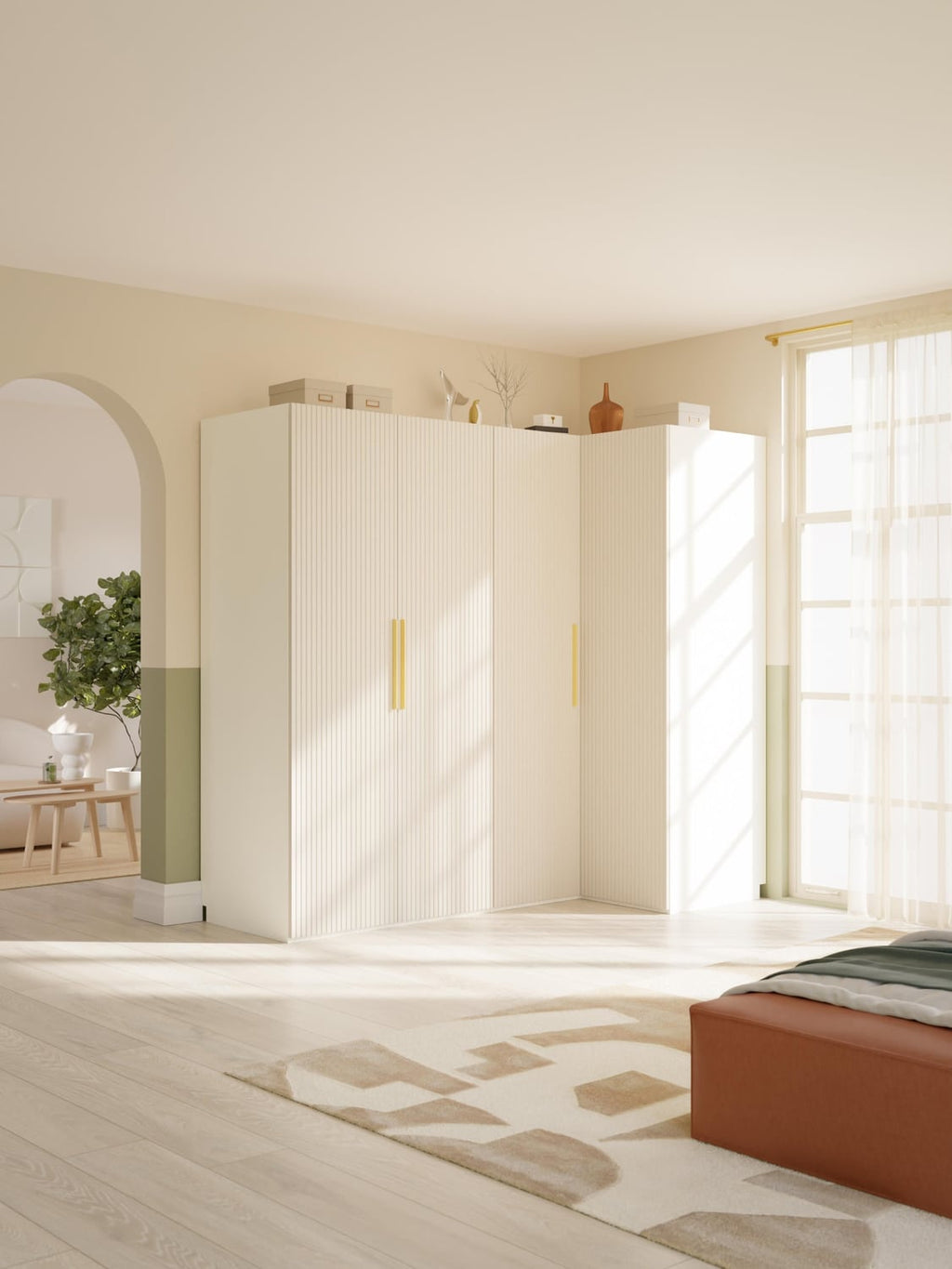 Simone Modular Corner Wardrobe, 215 cm Width, in various sizes — Off-White