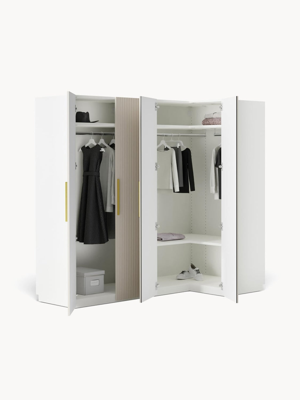 Simone Modular Corner Wardrobe, 215 cm Width, in various sizes — Off-White