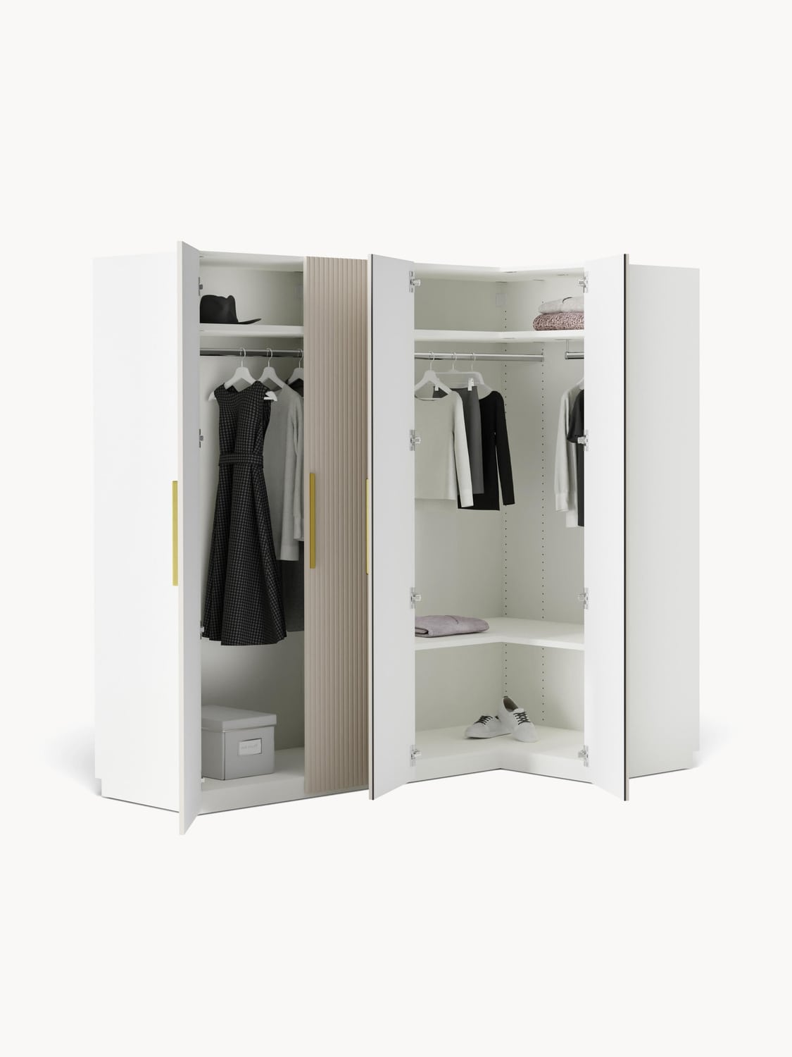 Simone Modular Corner Wardrobe, 215 cm Width, in various sizes — Off-White