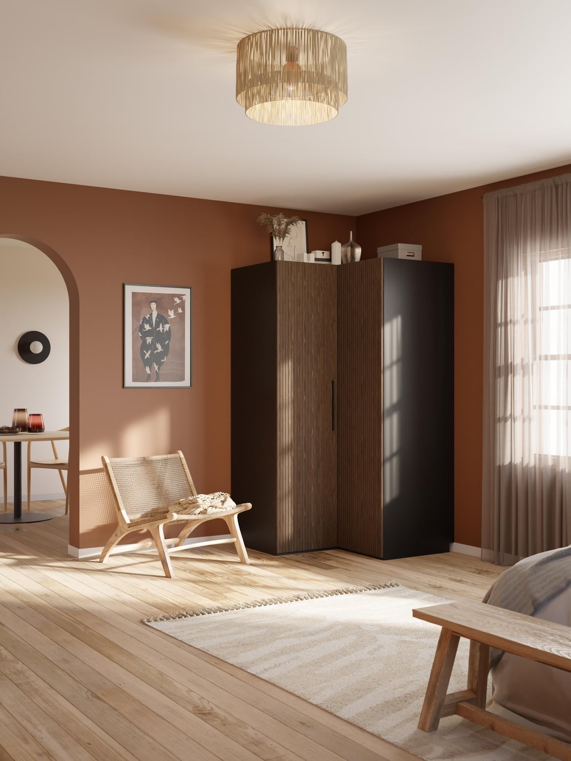 Simone Modular Corner Wardrobe, 115 cm Width — Brown