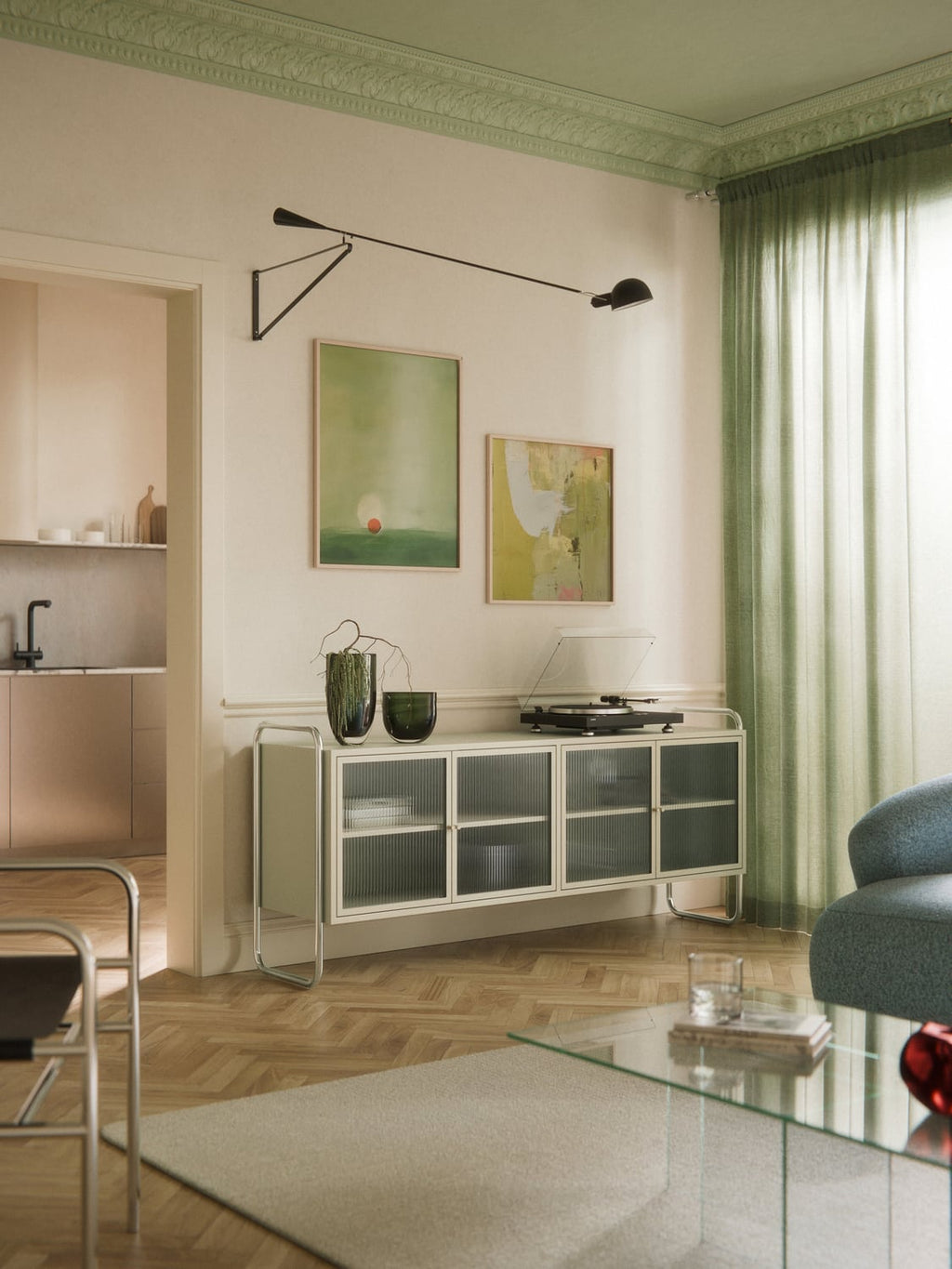 Robyn Metal-Sideboard with Glass-Front — Taupe