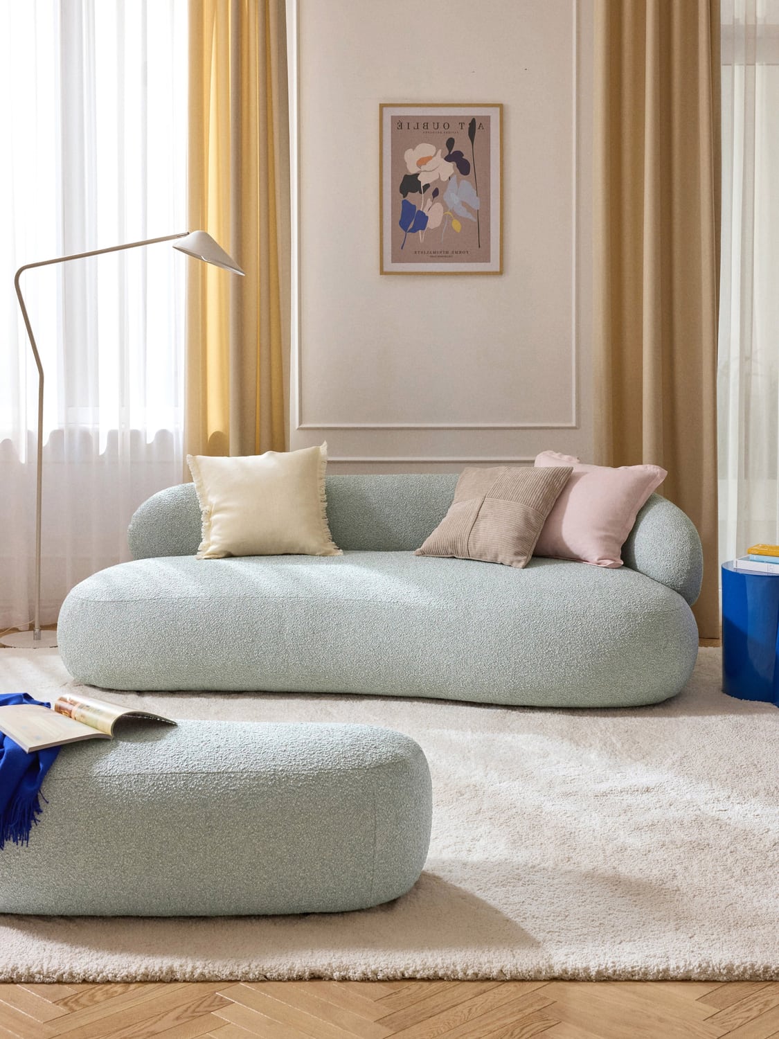 Alba Bouclé Sofa (3-seater) — Light Grey