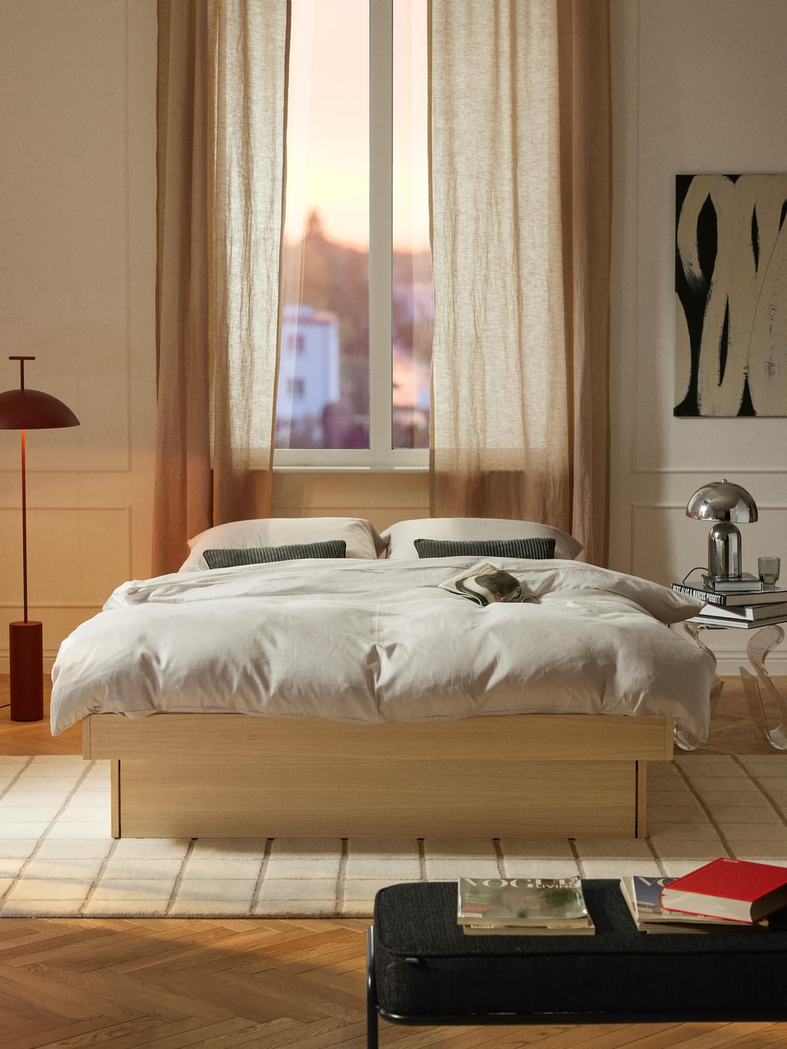 Sato Wooden Bed with Drawers — Blush