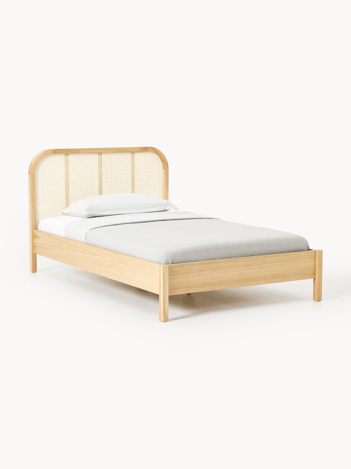 Jones Wood-Single Bed with Headboard in Viennese Cane — Blush
