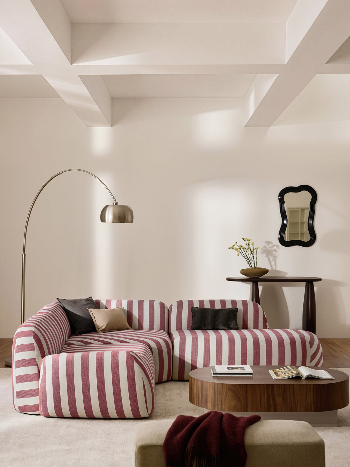 Wolke Striped Chaise-Module — Warm Grey