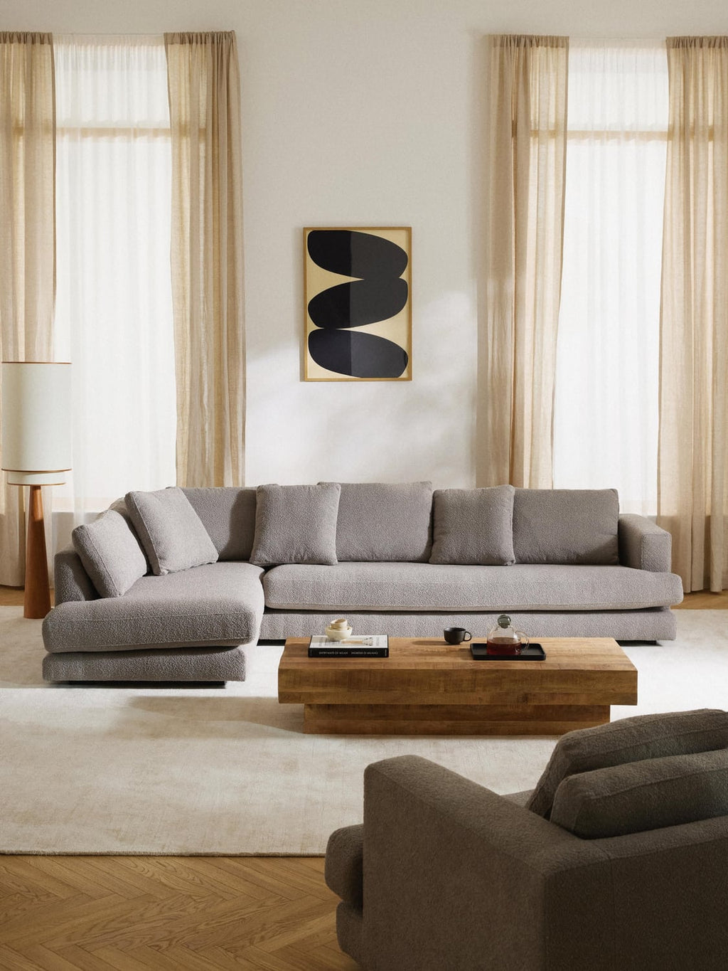 Tribeca XL Bouclé Corner Sofa — Grey