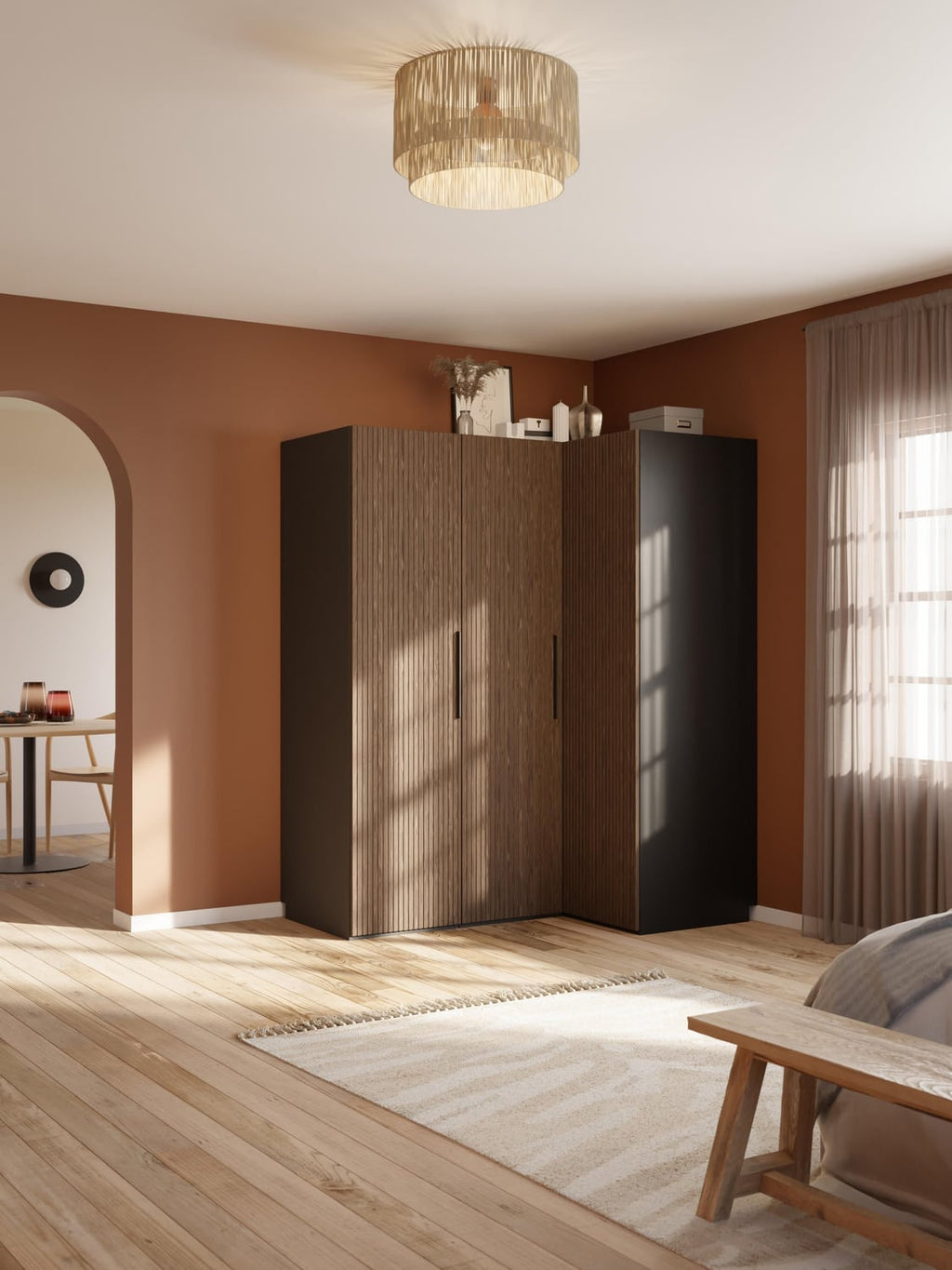 Simone Modular Corner Wardrobe, 165 cm Width, in various sizes — Brown