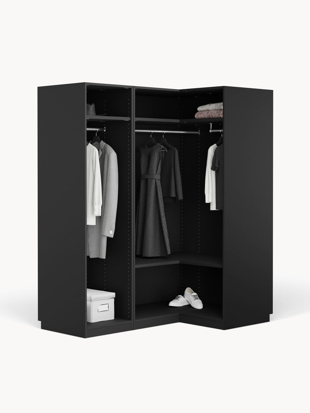 Simone Modular Corner Wardrobe, 165 cm Width, in various sizes — Brown