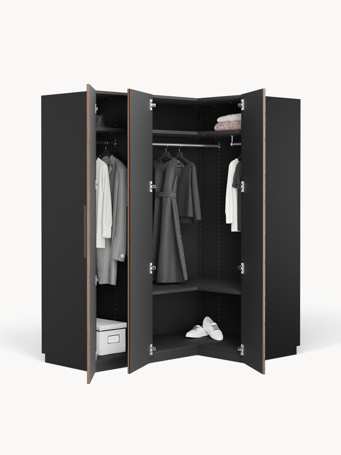 Simone Modular Corner Wardrobe, 165 cm Width, in various sizes — Brown