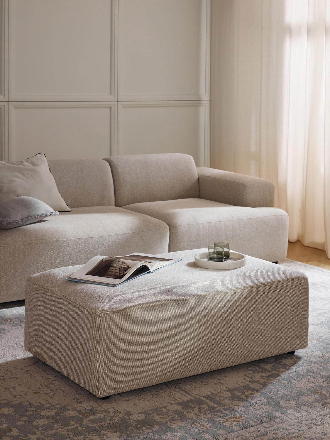 Melva XL Sofa Ottoman, B 116 x T 72 cm — Light Grey