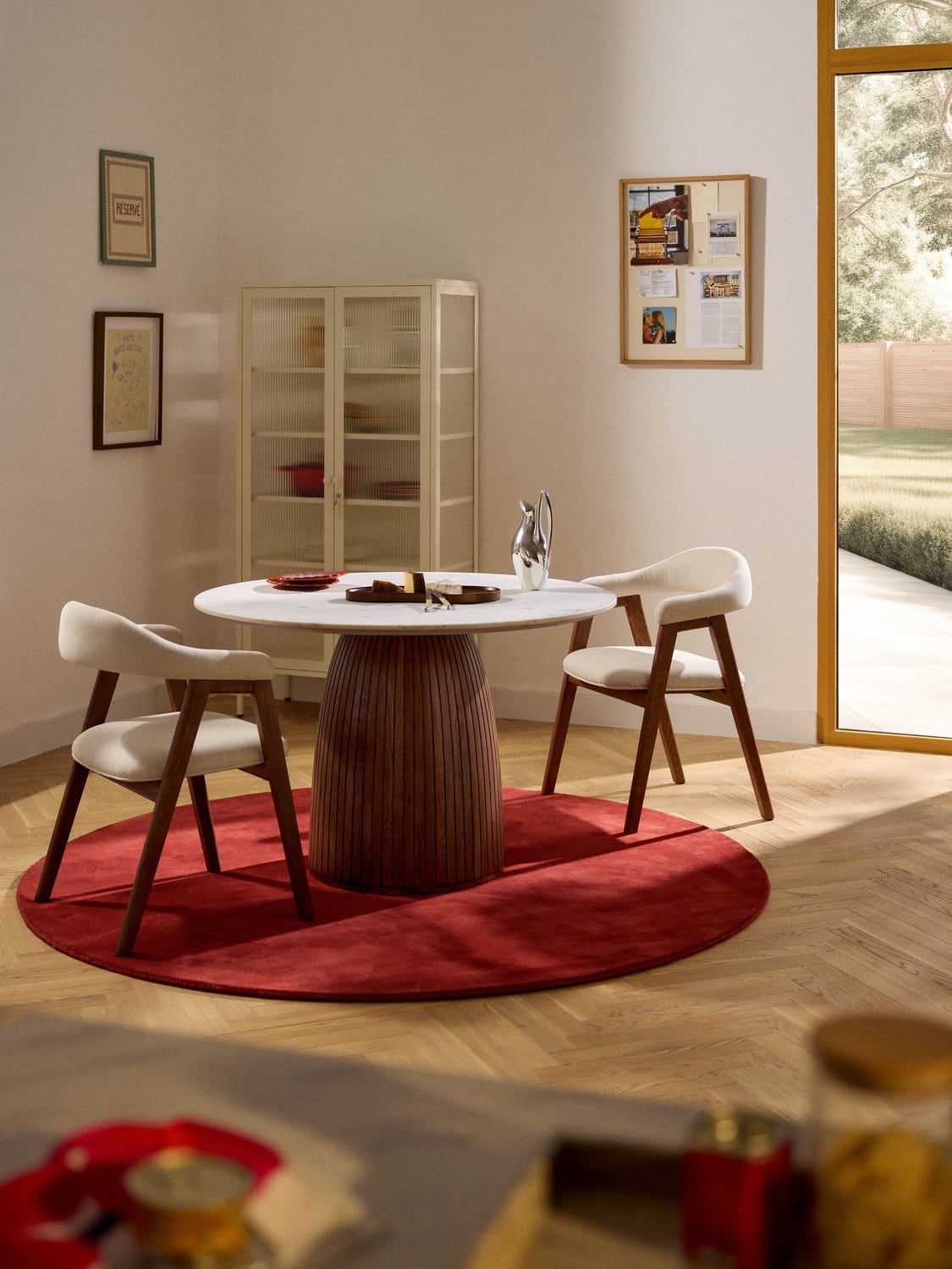 Nelly Round Dining Table with Marble Table Top, Ø 115 cm — Olive