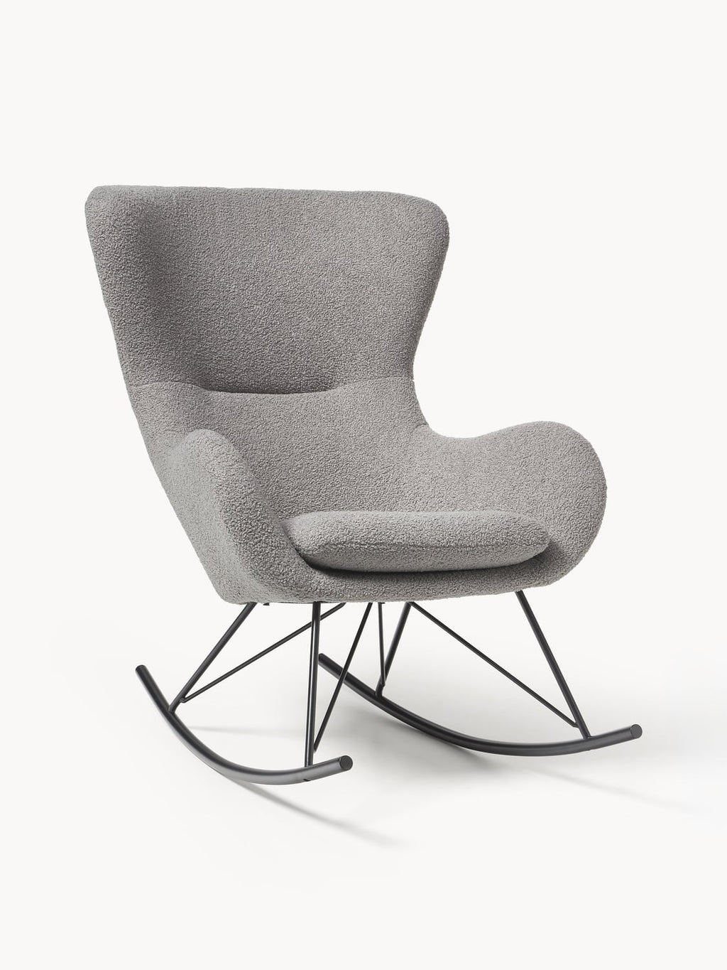 Wing Teddy Rocking Chair with Metal Legs — Grey