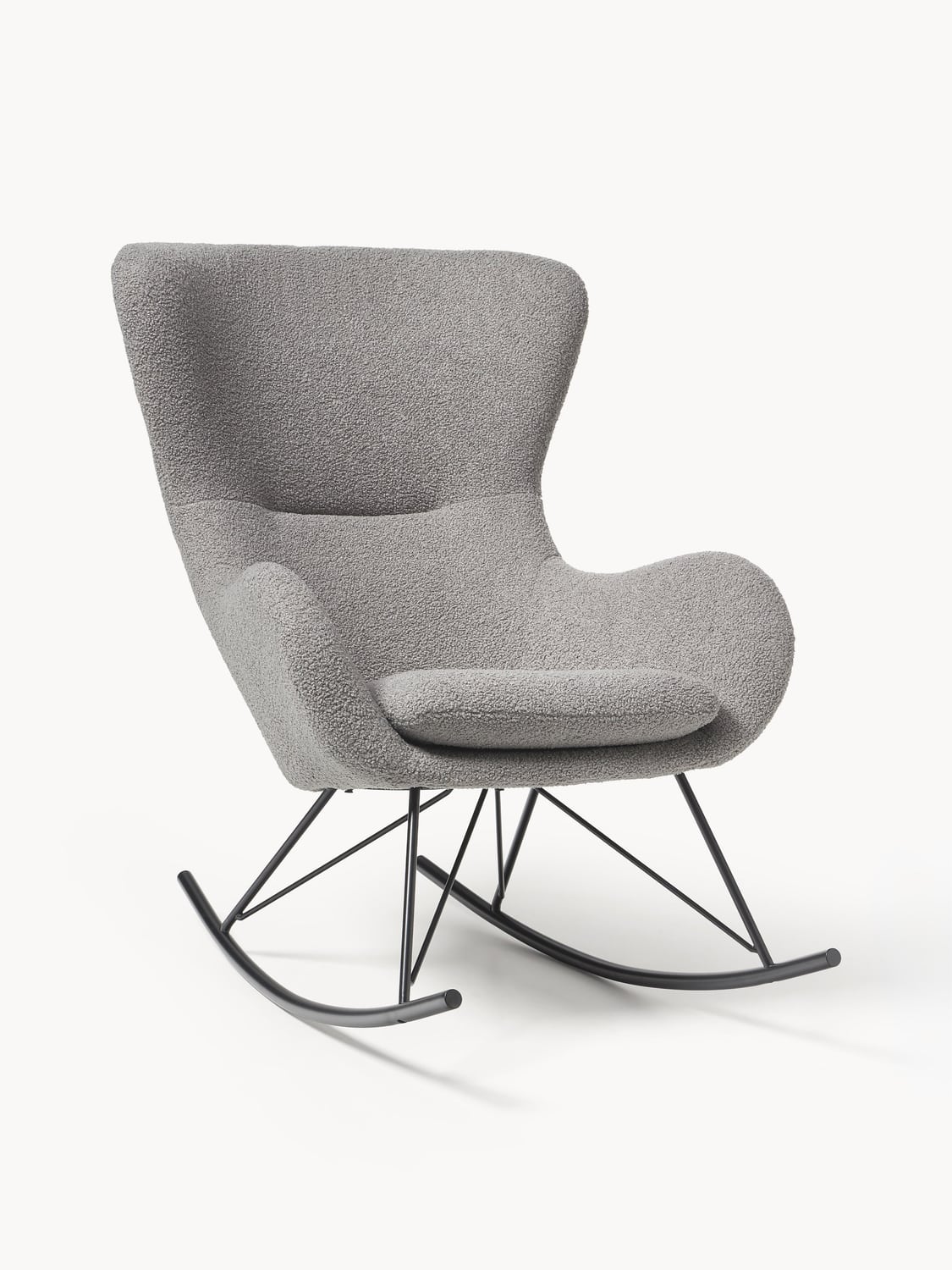 Wing Teddy Rocking Chair with Metal Legs — Grey