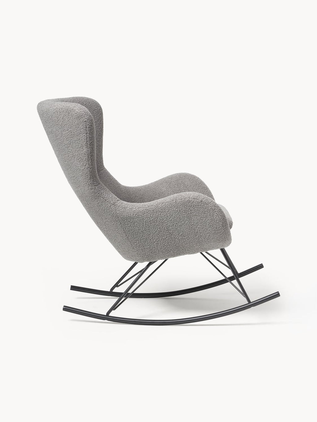 Wing Teddy Rocking Chair with Metal Legs — Grey