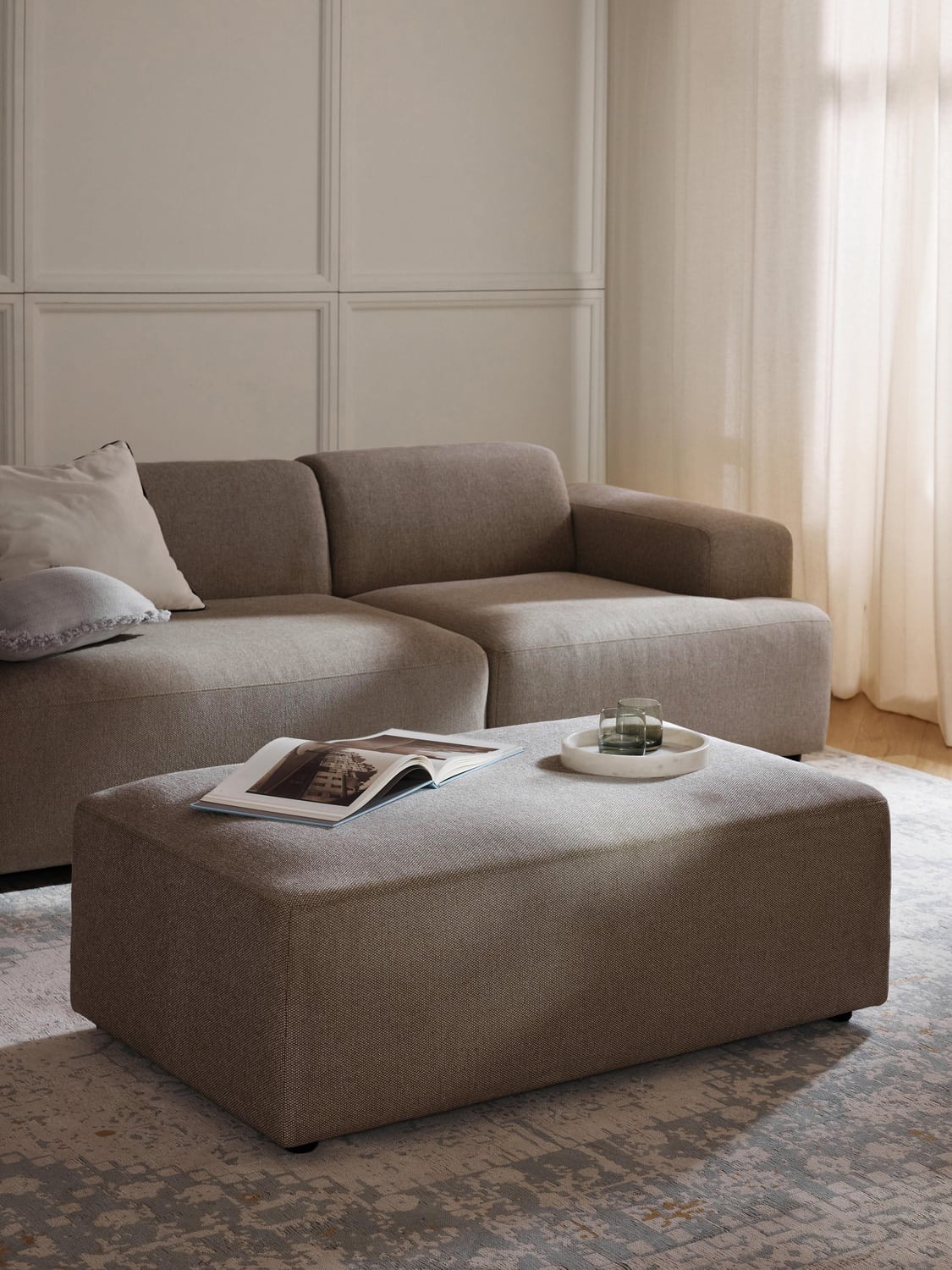 Melva XL Sofa Ottoman, B 116 x T 72 cm — Mushroom
