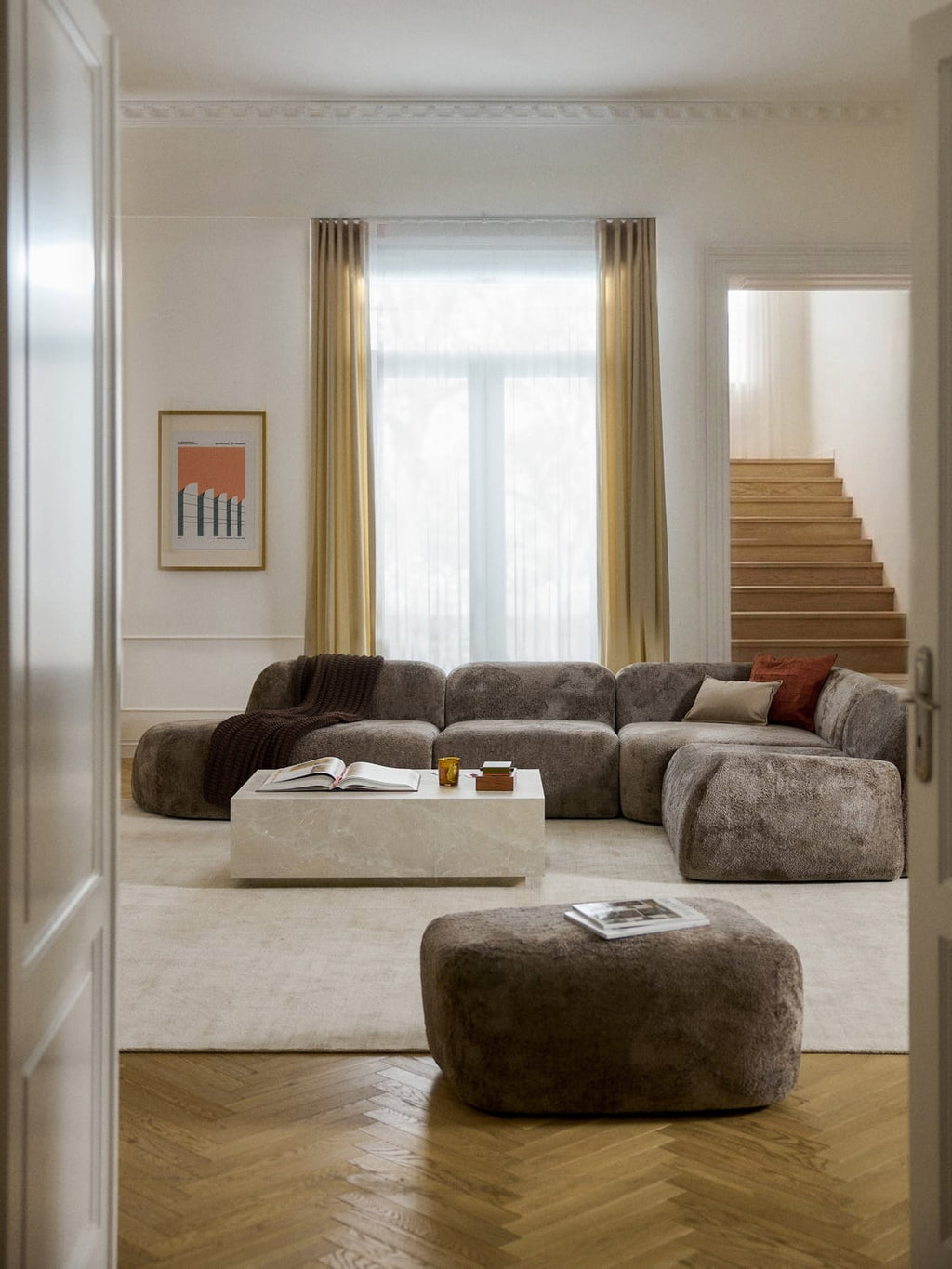 Wolke XL Modular Teddy Bouclé Corner Sofa with Chaise Longue — Taupe